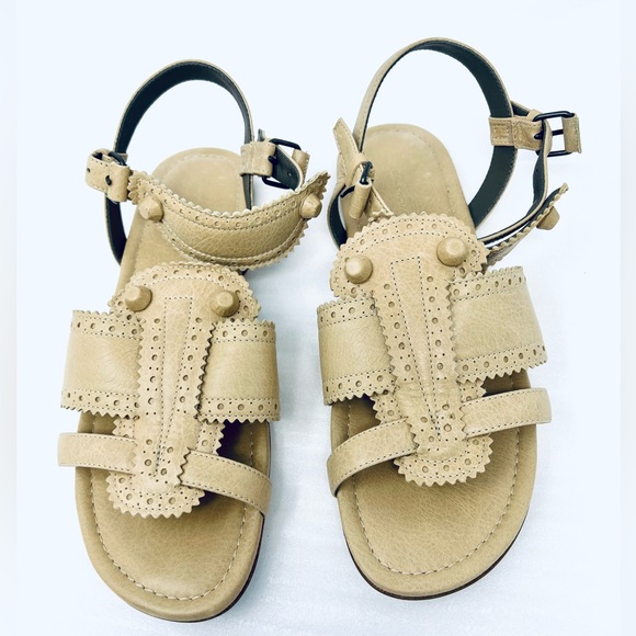 Balenciaga Neutral Leather Roman Flat Sandal - Picture 1 of 8